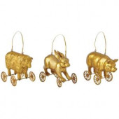 Gilded Animals on Wheels Ornament (Set of 3)