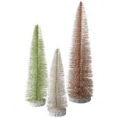 Multi-Sized Shimmering Bottle Brush Trees (Set of 3)