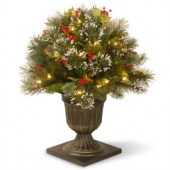 1.5 ft. Wintry Pine Porch Artificial Bush with Clear Lights