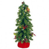 2 ft. Downswept Forestree Artificial Christmas Tree with Cones, Red Berries in Red Cloth Bag and Clear Lights