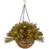 20 in. Crestwood Spruce Hanging Basket with Battery Operated Warm White LED Lights