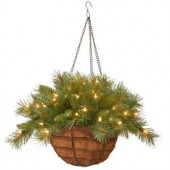 20 in. Tiffany Fir Hanging Basket with Battery Operated Warm White LED Lights