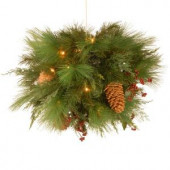 20 in. White Pine Kissing Ball with Battery Operated Warm White LED Lights