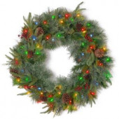24 in. Colonial Artificial Wreath with Battery Operated Dual Color LED Lights