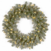 24 in. Downswept Douglas Blue Artificial Wreath with Clear Lights