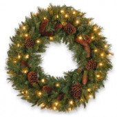 24 in. Pine Cone Artificial Wreath with Clear Lights