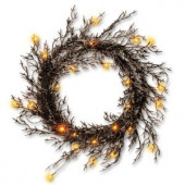 26 in. Black Glittered Halloween Wreath with Lights