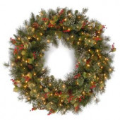 30 in. Wintry Pine Artificial Wreath with Clear Lights