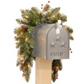 36 in. Glittery Mountain Spruce Mailbox Swag with Battery Operated Warm White LED Lights
