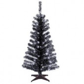 4 ft. Black Tinsel Artificial Christmas Tree with Clear Lights