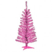 4 ft. Pink Tinsel Artificial Christmas Tree with Clear Lights