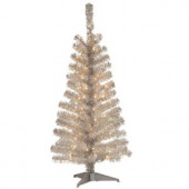 4 ft. Silver Tinsel Artificial Christmas Tree with Clear Lights