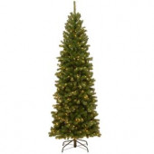 7-1/2 ft. North Valley Spruce Pencil Slim Hinged Artificial Christmas Tree with 400 Clear Lights