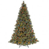 7.5 ft. Glittery Bristle Artificial Christmas Pine Tree with Clear Lights