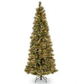 7.5 ft. Glittery Bristle Slim Pine Artificial Christmas Tree with Clear Lights