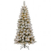 7.5 ft. Snowy Bristle Pine Slim Pine Artificial Christmas Tree with Clear Lights