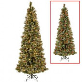 9 ft. PowerConnect Glittering Pine Artificial Christmas Slim Tree with Dual Color LED Lights
