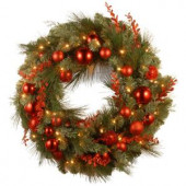 Decorative Collection Christmas Red Mixed 24 in. Artificial Wreath with Battery Operated Warm White LED Lights