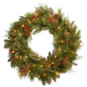 Decorative Collection Noble Mixed 30 in. Artificial Wreath with Battery Operated Warm White LED Lights