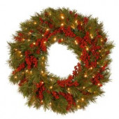 Decorative Collection Valley Pine 24 in. Artificial Wreath with Battery Operated Warm White LED Lights