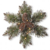 Glittery Bristle Pine 14 in. Artificial Snowflake with Battery Operated Warm White LED Lights