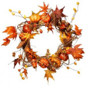 Harvest Accessories 21 in. Artificial Wreath with Pumpkins, Maples and Leaves