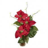 20.0 in. H Red Poinsettia with Fluted Vase Silk Flower Arrangement