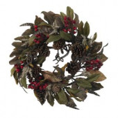 24 in. Artificial Wreath with Pine Cones, Berries, and Feathers