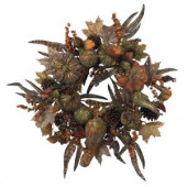 28 in. Artificial Wreath with Autumn Pumpkins, Berries, and Feathers