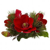 7 in. Red Magnolia and Pine Candelabrum